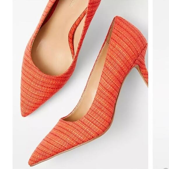 Ann Taylor Sz 8M Red Woven Mae Pointed Toe Slip On Heeled Cocktail Pumps - Picture 1 of 4